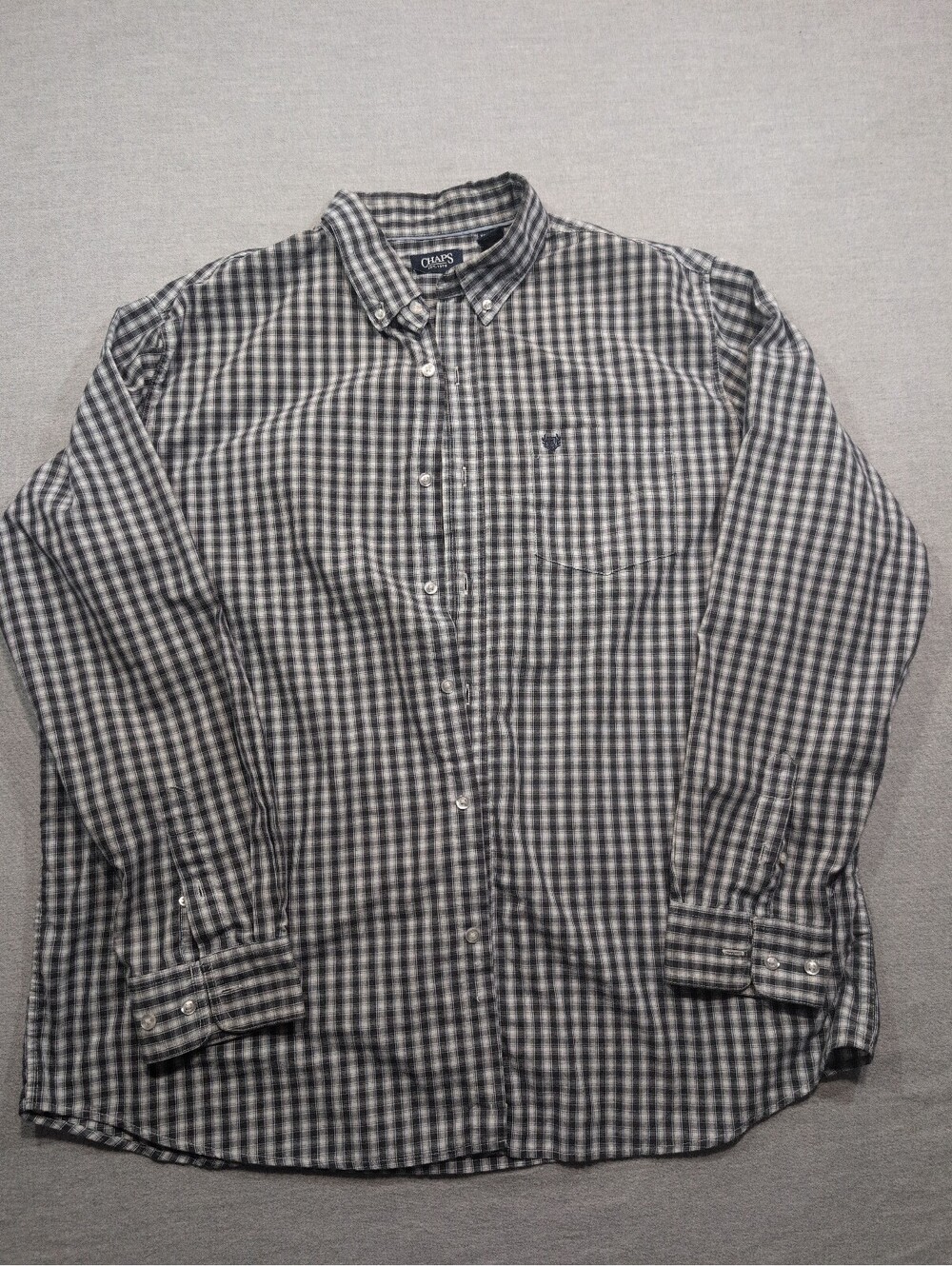 Chaps men's black white check button front shirt